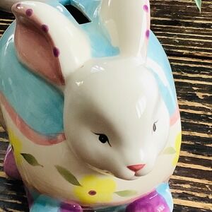 Vintage Easter Egg Bunny Bank – Pastel Floral Ceramic Piggy Bank